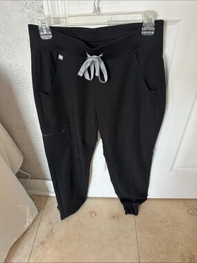Figs Black Jogger Pants with Gray Drawstring